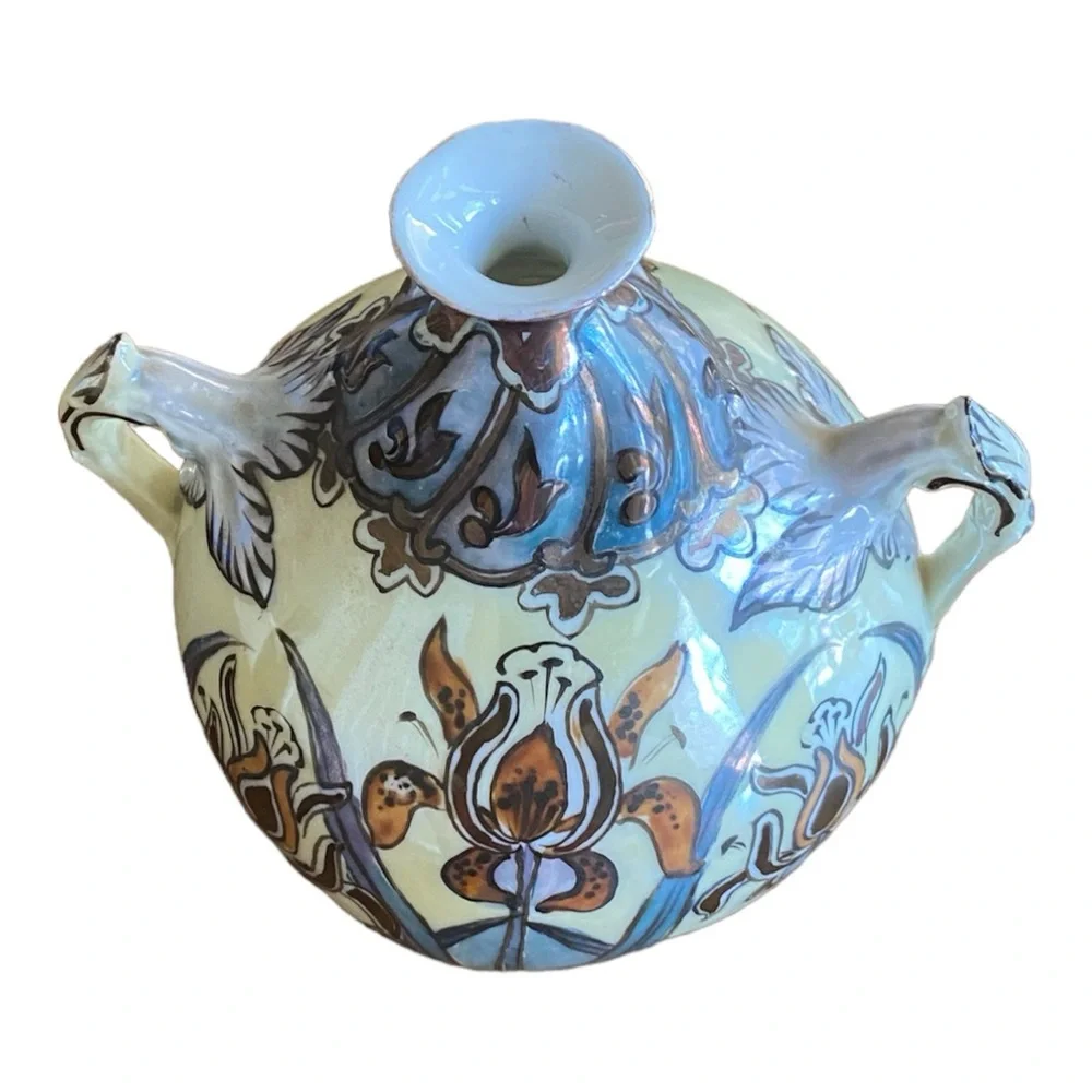 Antique Art Nouveau Iris Vase Ernst Wahliss Amphora Zsolnay Style 6.5”
